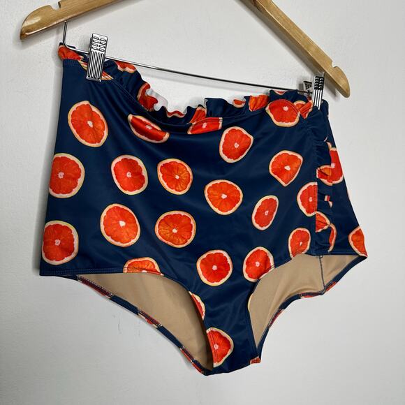 KORTNI JEANE Orange Print High Rise Ruffle Full coverage swim bottom women's 2XL - Picture 5 of 8